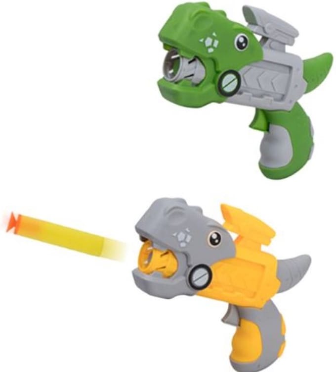 2 stuks Foam pijltjes schieter Dino groen en geel