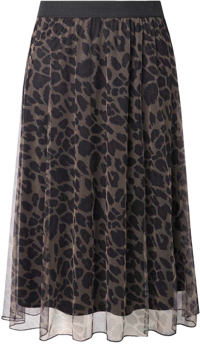 MIAMODA - Dames - Midirok A-lijn mesh met leomotief - Zwart - Maat 46