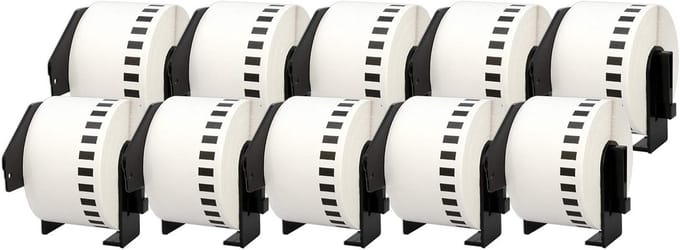 10x Continue Lengte Tapes 50mm x 30.48m voor Labelprinters - Zwart op Wit