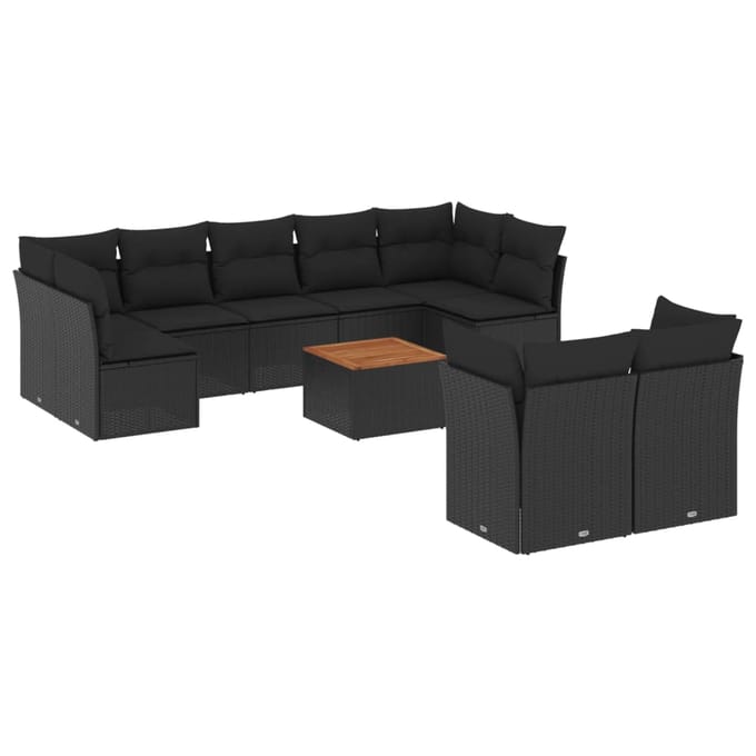 vidaXL - 10-delige - Loungeset - met - kussens - poly - rattan - zwart