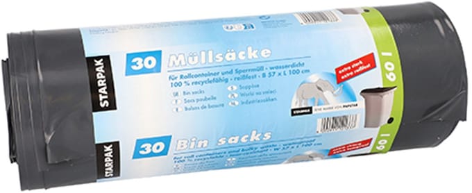 30 Industriezakken, LDPE 60 l 100 cm x 57 cm zwart extra sterk en scheurvast