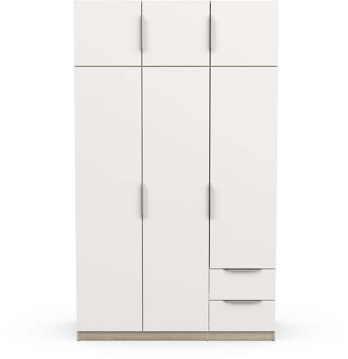 Kledingkast Spectre 120cm 6 deuren & 2 lades - mat wit/eik