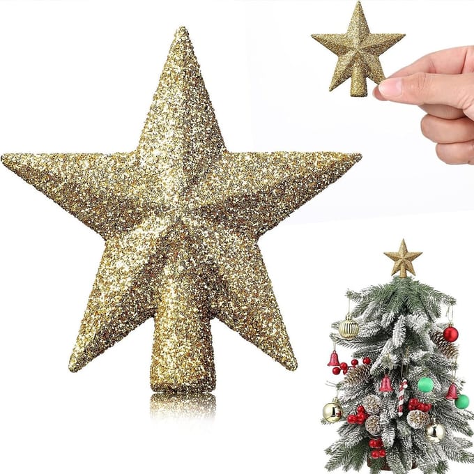 Dailygoods - Mini Kerstboompiek Ster 6 cm - Glitterdecoratie voor Kerstboom
