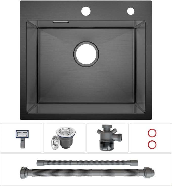 Cecipa max Spoelbak Keuken Zwart - RVS Compacte Gootsteen - Handgemaakt - Geluiddempend - 50x45 cm