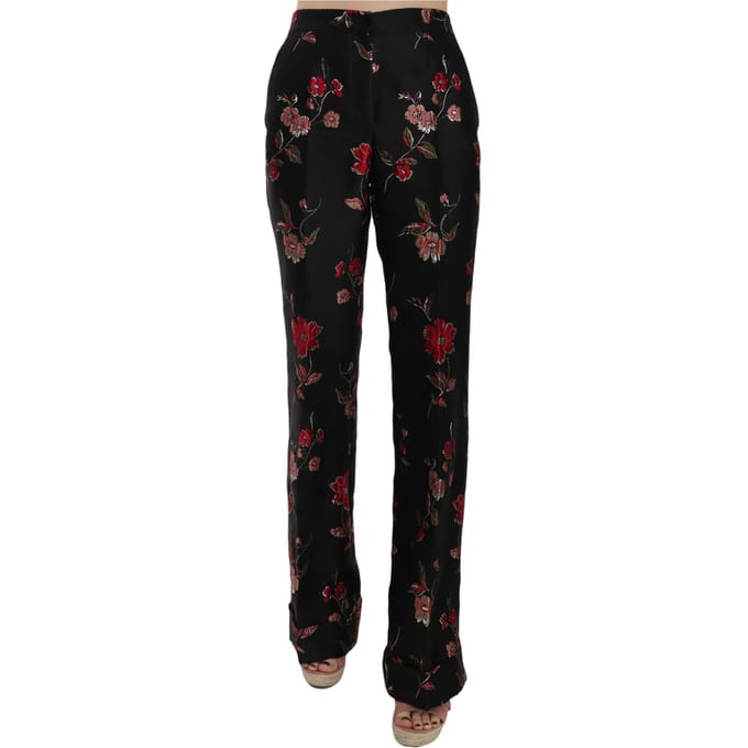 Dolce & Gabbana Bloemenprint Zwarte Bootcut Broek