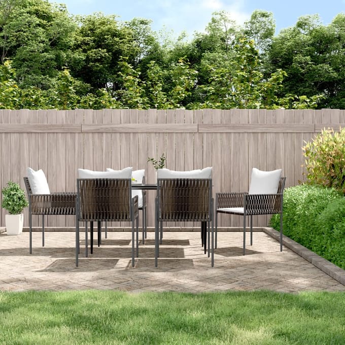 vidaXL - 7-delige - Tuinset - met - kussens - poly - rattan - en - staal