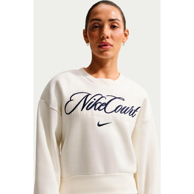 Nike Court Fleece Crew Sweatshirt Dames-crème, donkerblauw