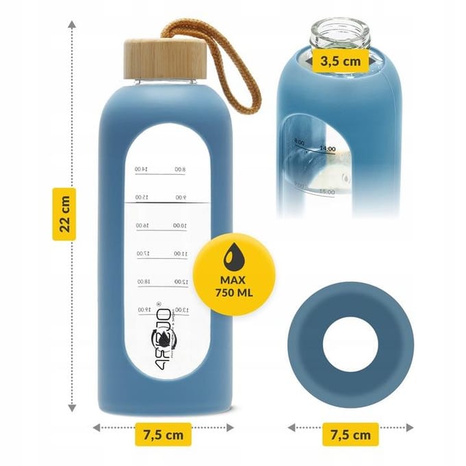 Motiverende Glazen Waterfles met Siliconen Hoes - 750 ml