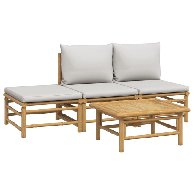 vidaXL - 4-delige - Loungeset - met - kussens - bamboe - lichtgrijs