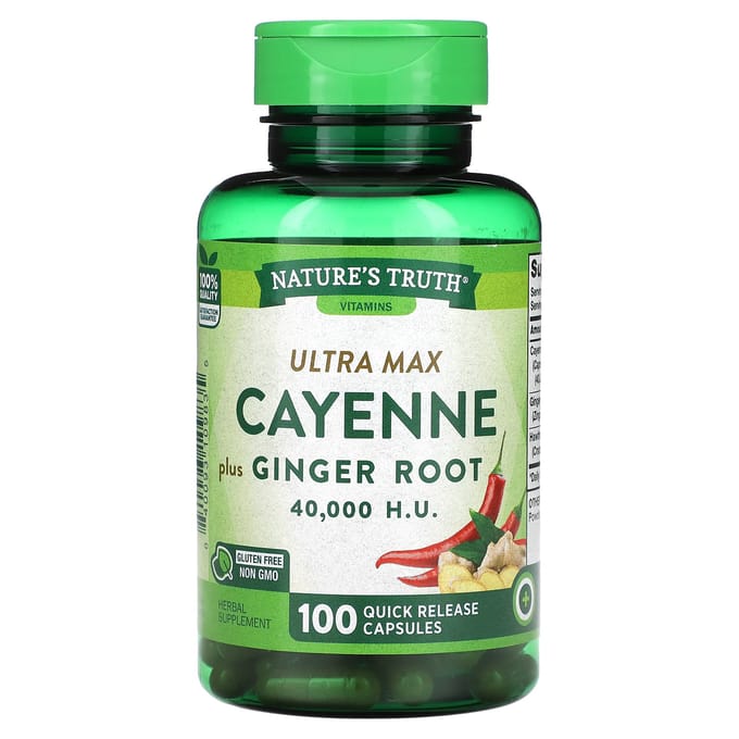 Nature'S Truth, Vitaminen, Ultra Max Cayenne Plus Gemberwortel, Snel oplosbare Capsules 100