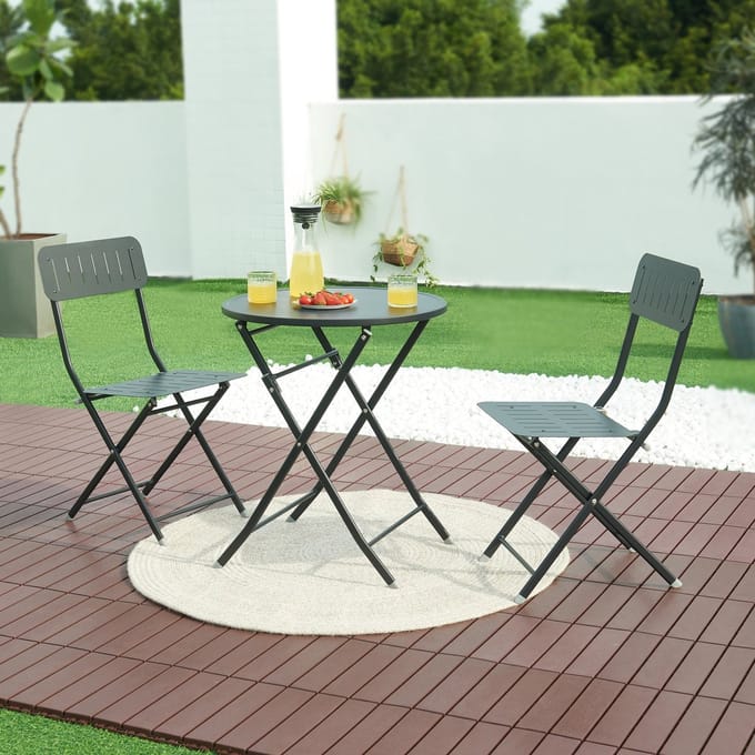 Klaptafel Sande tuintafel metaal rond 71xØ62 cm zwart [en.casa]