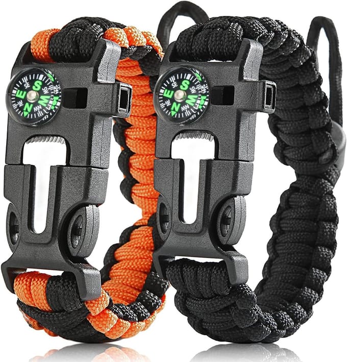 YONO Paracord Survival Armband Set - Verstelbaar - Vuursteen - Kompas - Fluit - 2 Stuks