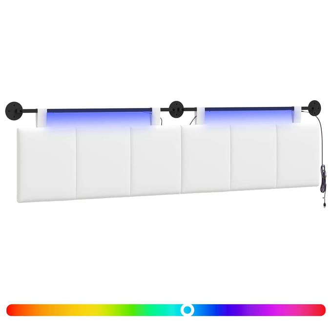 vidaXL - Hangend - hoofdbord - Met - LED-verlichting - Wit - Stof