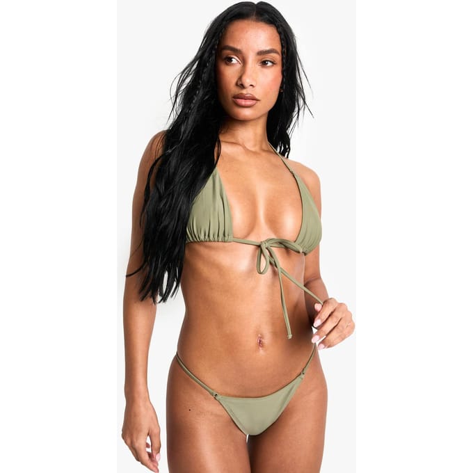boohoo Dames Badmode Essentials Veters Voor Driehoek Bikini Top | Kaki | Maat: 40