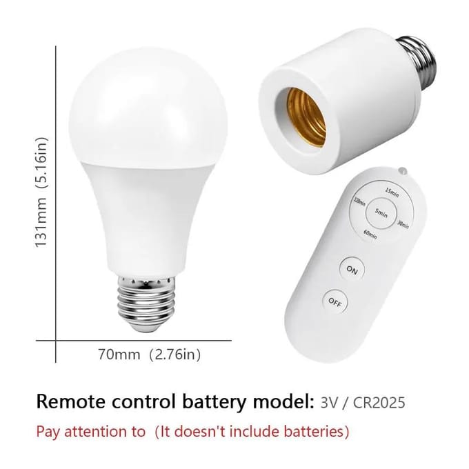 Culot de lampe à vis E27 avec télécommande, minuteur intelligent, support d'ampoule AC85-265V, interrupteur minuteur 5 vitesses, support de lampe LED, environnement 1 pcs white