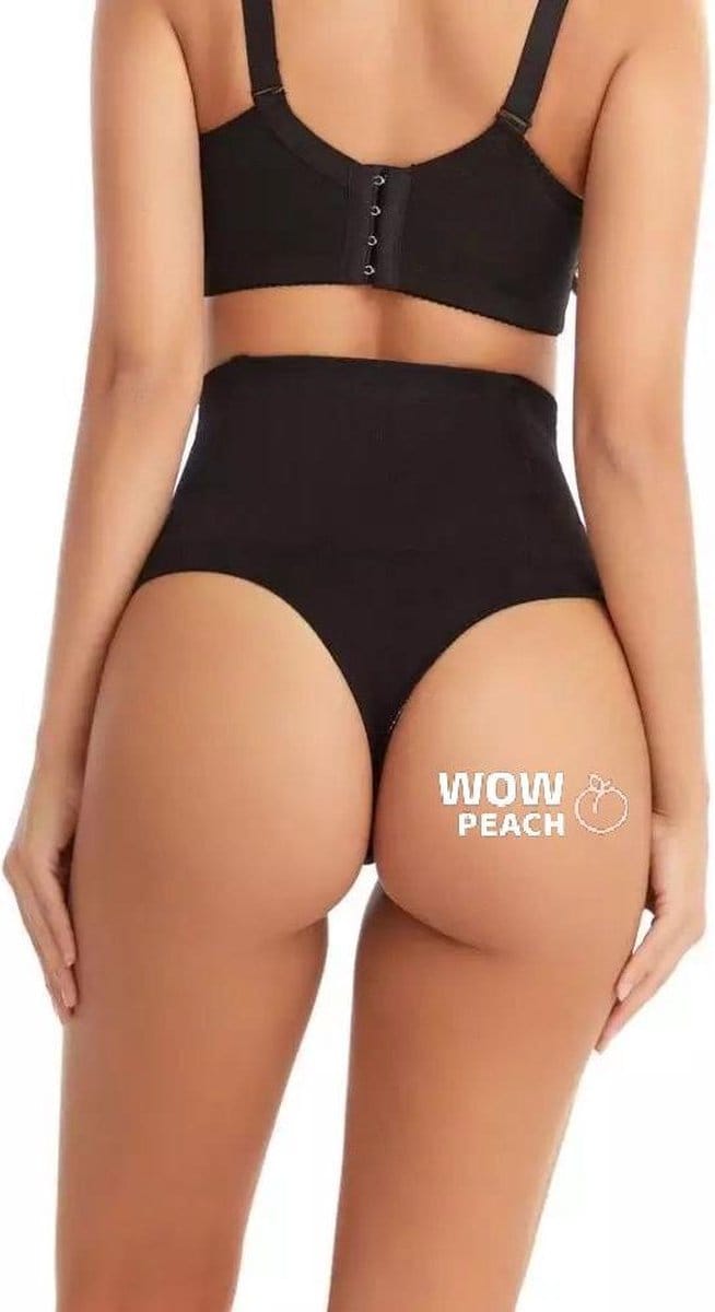 Wow Peach String Shaper Zwart Maat M | Thong Shaper | Corrigerend string |Onzichtbare string | String met hoge taille |Shape wear |High waist string |Dames |Correctie ondergoed|Naadloos string |seamless thong |Afslank