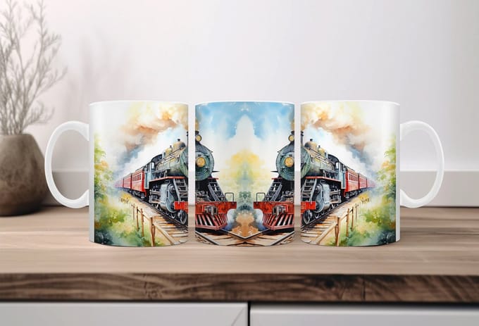 Auqarel koffiemok Treinen 1