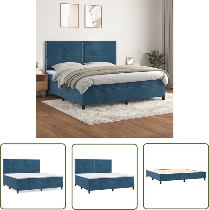 vidaXL - Boxspring - met - matras - fluweel - donkerblauw - 200x200 - cm