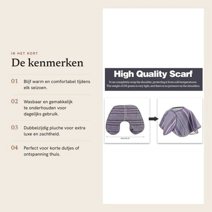 Dailygoods- Sjaal Warm - Dubbelzijdig Pluche - Schouderwikkel - Nekkussen - Wasbaar