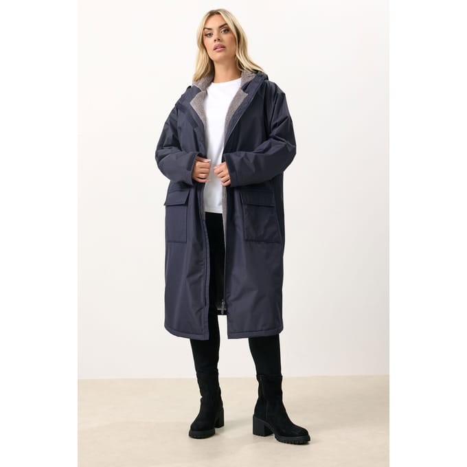 Yours Marineblauwe Waterdichte Omkleedjas Met Fleecevoering Size 48-52