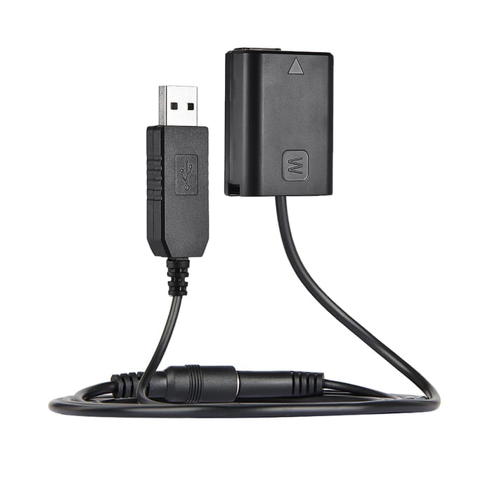 Andoer NP-FW50 dummybatterij + DC-powerbank (5V 2A) USB-adapterkabel vervanging voor AC-PW20 voor gray
