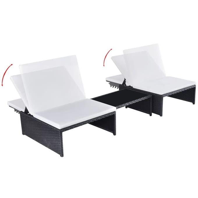 vidaXL - Tuinstoelen - 2 - st - verstelbaar - met - tafel - poly - rattan - zwart
