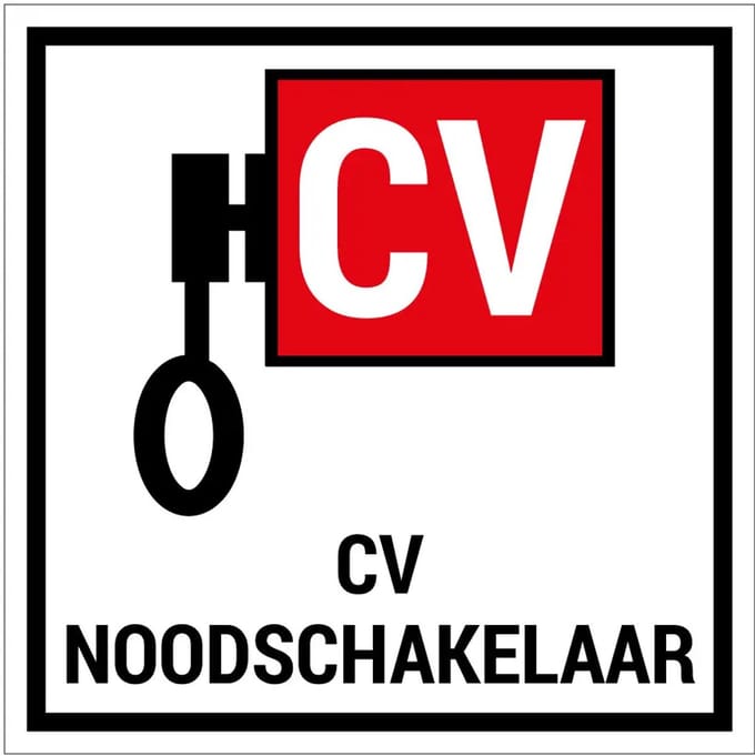 CV noodschakelaar bord | gecoat dibond materiaal | 20 x 20 cm