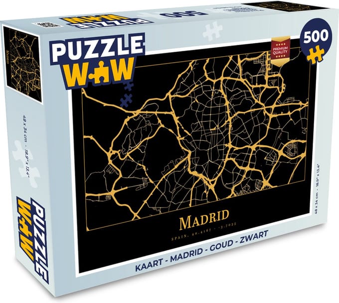 Puzzel Kaart - Madrid - Goud - Zwart - Legpuzzel - Puzzel 500 stukjes