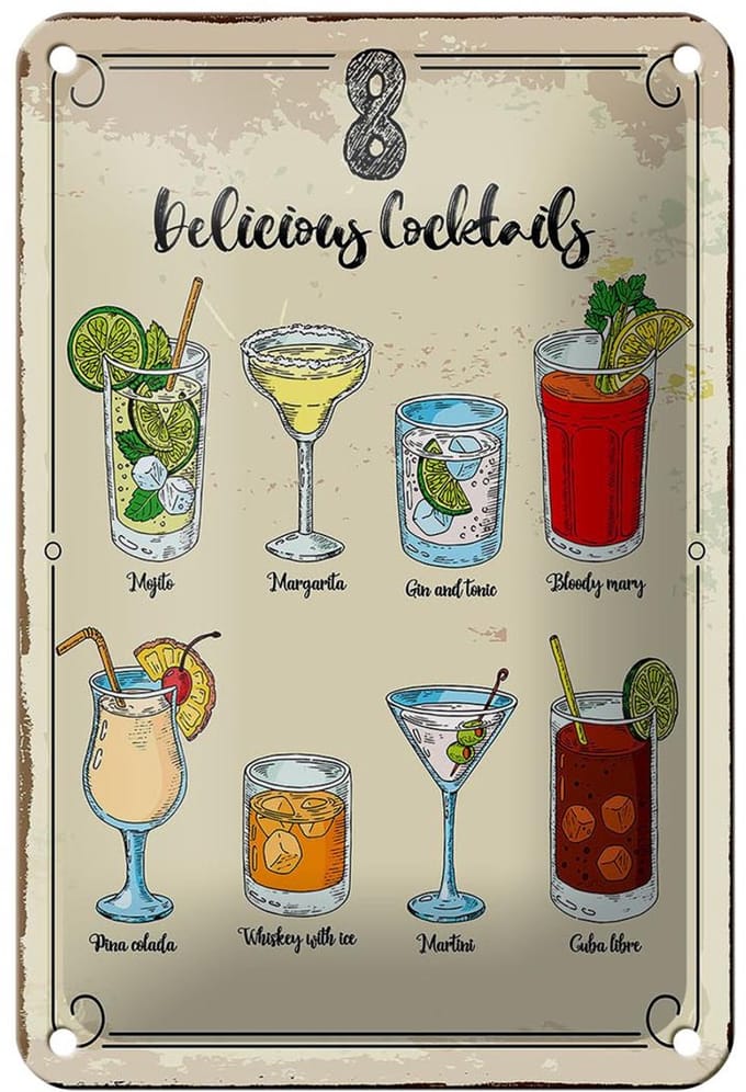 Blechschild Spruch Cocktails Mojito Martini Margarita 12x18cm Schild