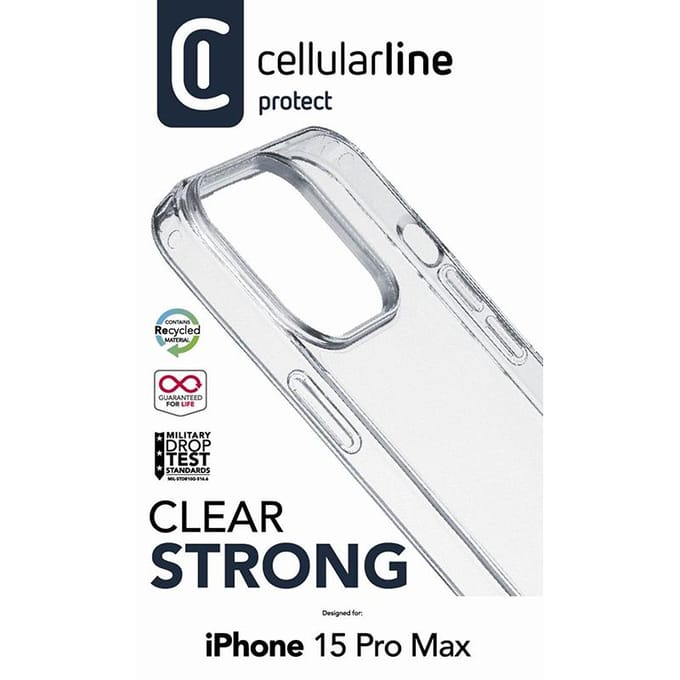 Cellularline Clear Strong - Hoesje Iphone 15 Pro Max Met Antibacteriële Bescherming (Przezroczysty)