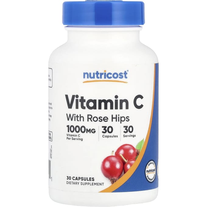 Nutricost, vitamine C, rozenbottel, 30 capsules