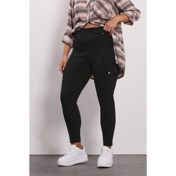 Yours Curve Zwarte Bengaline Cargo Jeggings Size Regular > 48