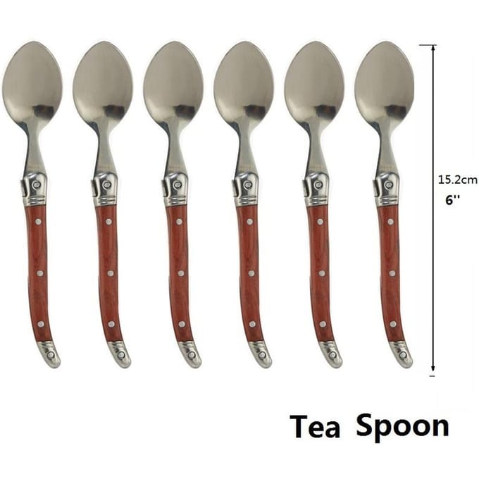 6-10 stuks 6 inch Laguiole Theelepel 8,5 inch Dinerlepels Mini Koffie Dessertlepel set Houten Handvat Eetlepel Roestvrij Bestek gray