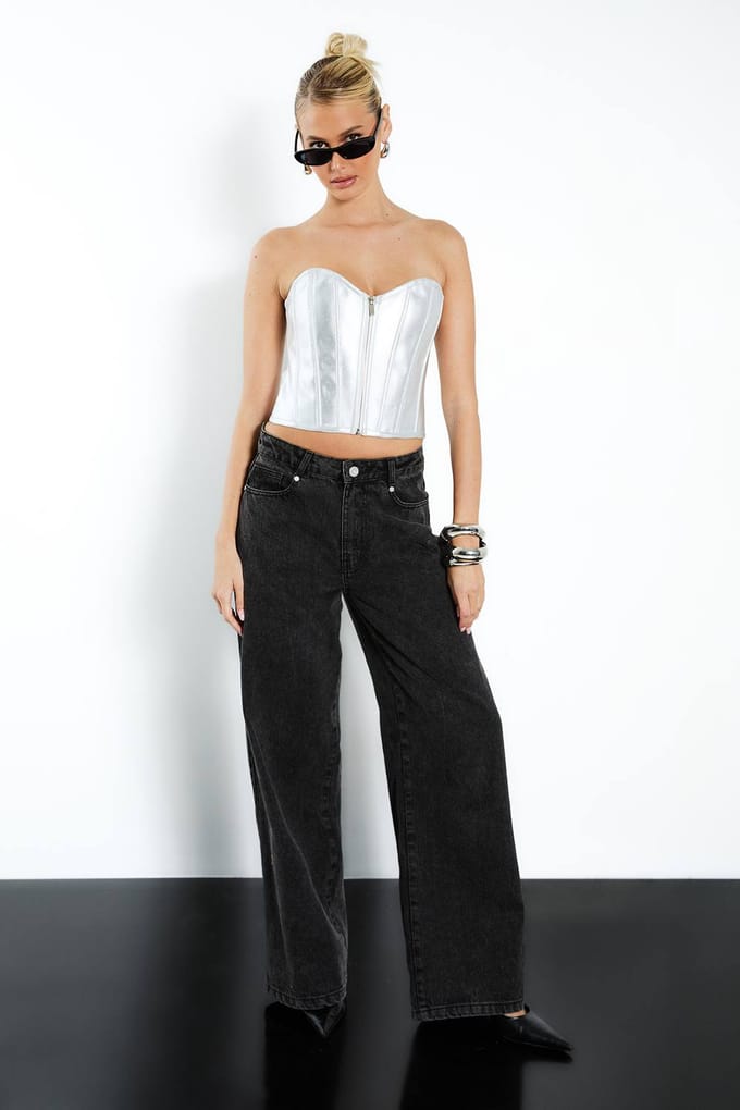 boohoo Dames Bandage Rits Voorkant Detail Korset | Silver | Maat: 8