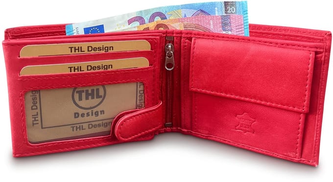THL Design - Portemonnee Heren / Dames - Billfold - Echt Leer Rood