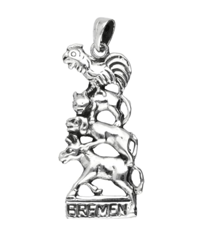 Zilveren Bremer Stadsmuzikanten groot ketting hanger