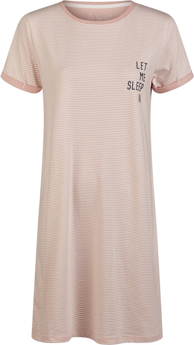 By Louise Essential Dames Nachthemd Korte Mouw Gestreept Roze - Maat 3XL