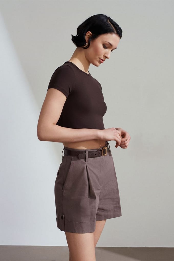 Hoge Taille Poplin Shorts met Ceintuur
