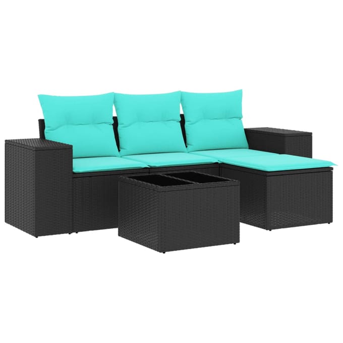 vidaXL - 5-delige - tuinbankset - met - kussens - van - zwart - polyrotan