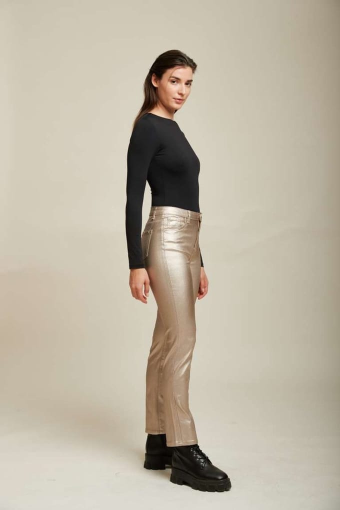 Broek Toxik3 hoge taille goud chrome lederlook