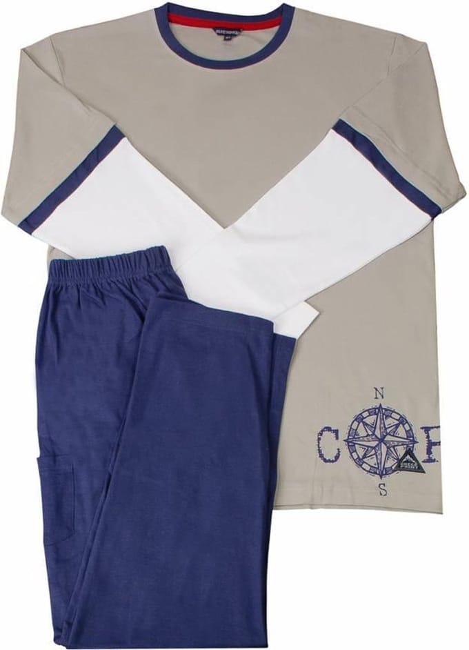 Blue Docks Jongens Pyjama - 100% Katoen - Licht grijs - Maat 152