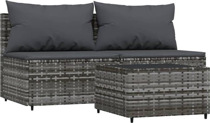 vidaXL - 3-delige - Loungeset - met - kussens - poly - rattan - grijs