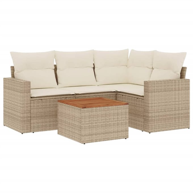vidaXL - 5-delige - Loungeset - met - kussens - poly - rattan - beige