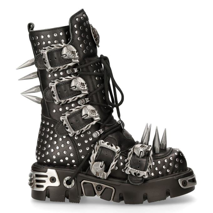 New Rock zwart lederen gotische laarzen met studs-1535-S1