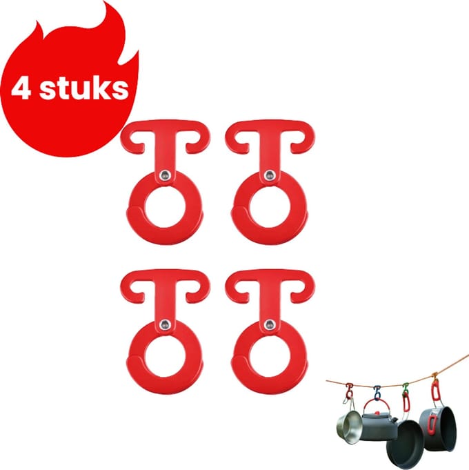 Set van 4 stuks - Winddichte gesp voor buitentent - Verstelbare antislipplaat van aluminiumlegering - Multifunctionele haaksluiting - Rood