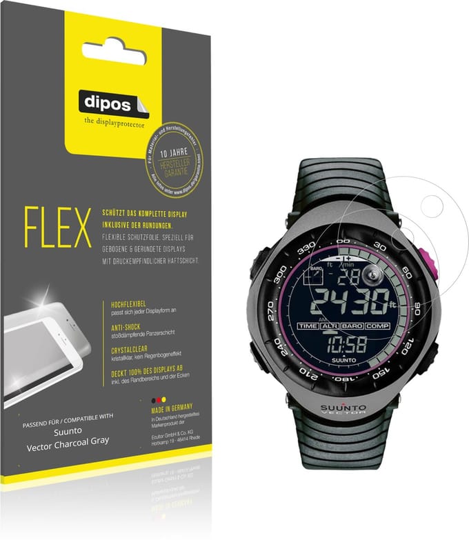 dipos – 2x Beschermfolie geschikt voor Suunto Vector Charcoal Gray | 3D Full Cover Screenprotector | 100% Passend