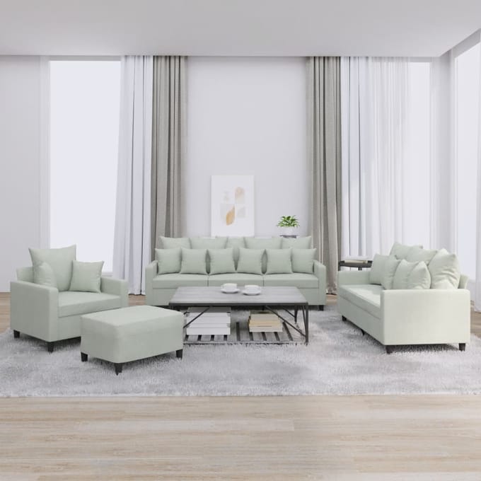vidaXL - 4-delige - Loungeset - met - kussens - fluweel - lichtgrijs