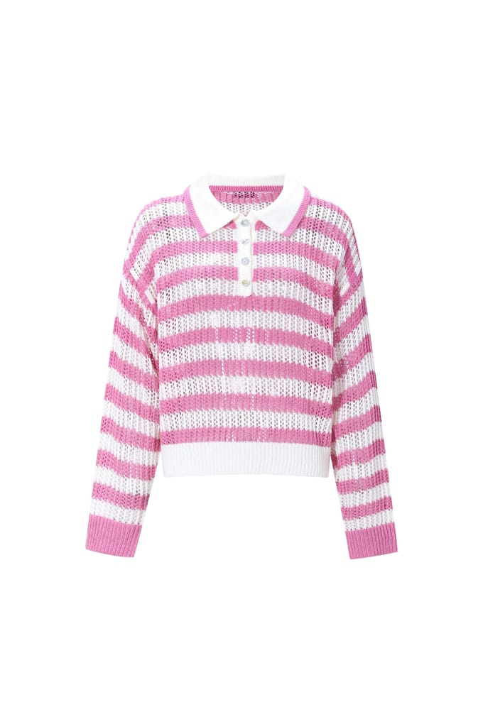 Comfortabele Gestreepte Gebreide Dames Polotop - Roze - Maat S/M