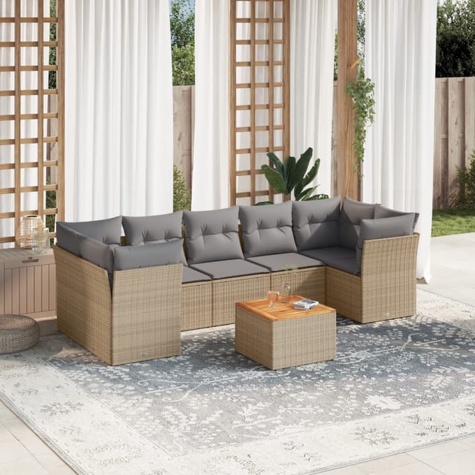 vidaXL - 8-delige - Loungeset - met - kussens - poly - rattan - beige