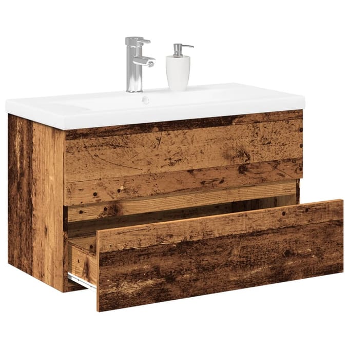 vidaXL - Wastafelkast - met - ingebouwde - wasbak - oud - houtkleurig